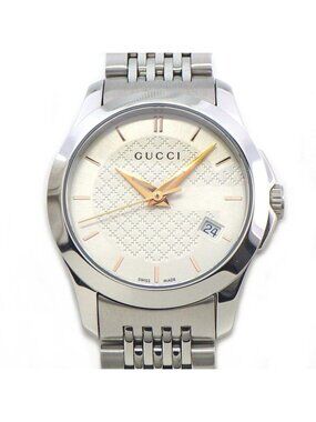 Gucci Watch Timeless 126.5 Date Diamante Silver Dial SS Quartz Analog